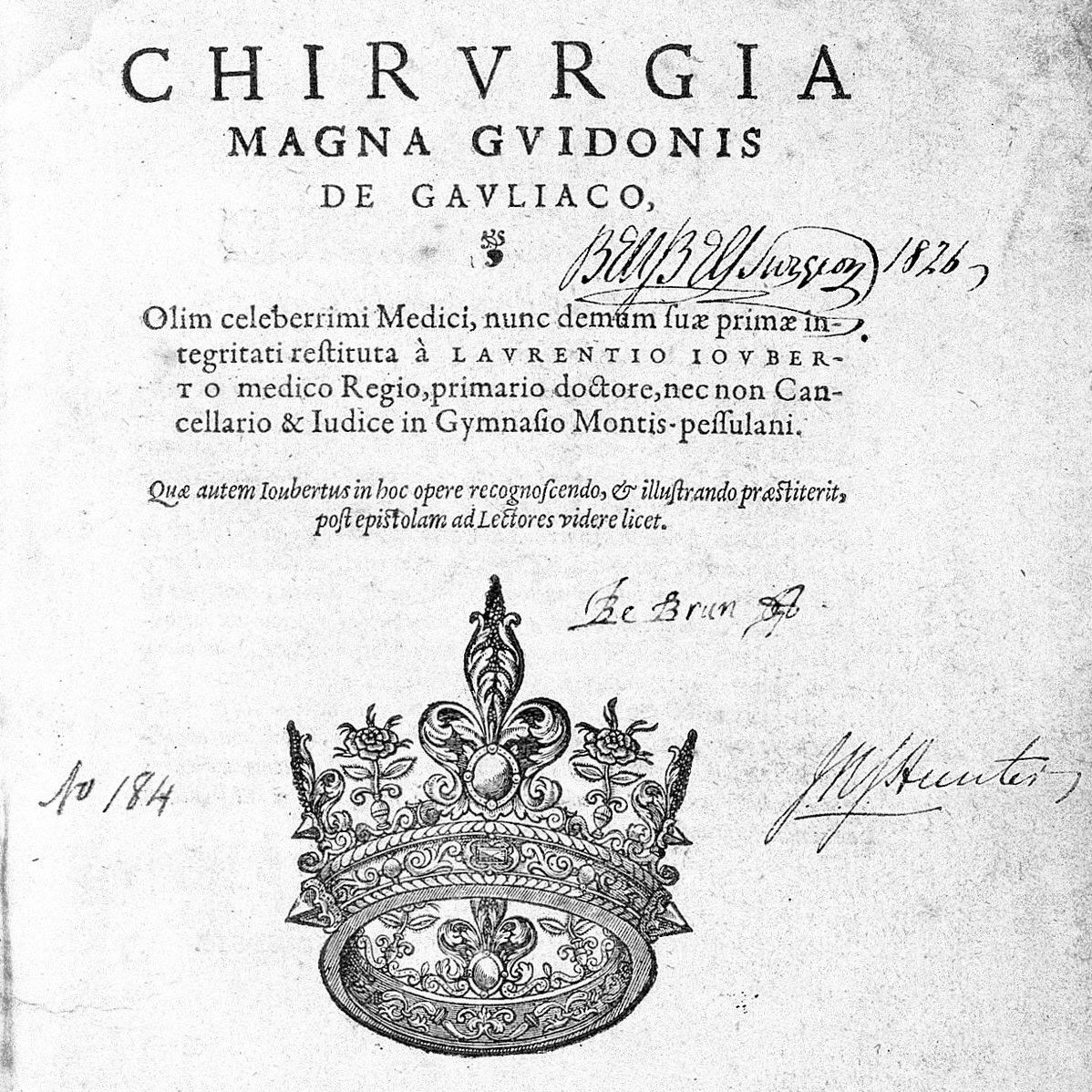 Detail of the cover of a 1585 edition of Chirvrgia Magna, by Gvidonis de Gavliaco (Guy de Chauliac)