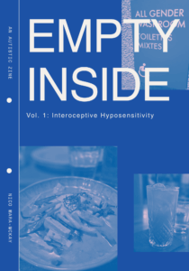 Empty Inside: An Autistic Zine, Vol. 1: Interoceptive Hyposensitivity The cover of Empty Inside: An Autistic Zine, Vol. 1: Interoceptive Hyposensitivity. The cover is blue with images of food, a cocktail, and a gender-neutral washroom sign.