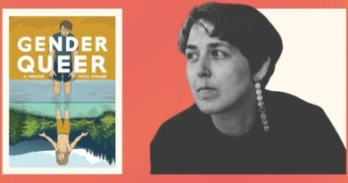 Header image from Literary Hub that features the cover of the graphic memoir Gender Queer, and a black and white photo of its author, Maia Kobabe